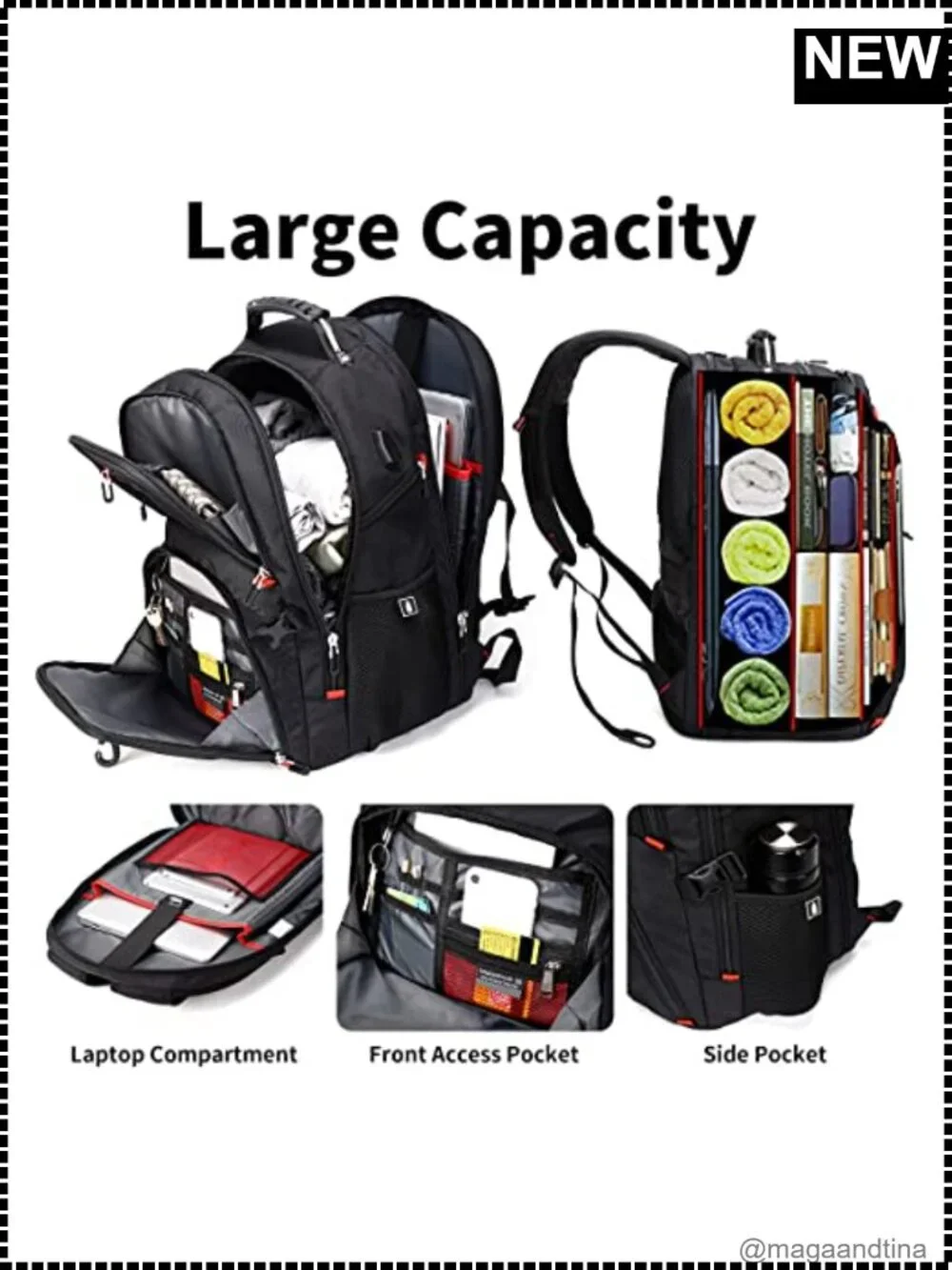 Extra Large Travel Laptop Backpack 50L Fits 17 Inch with USB Charging Port